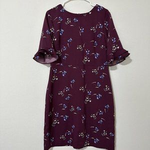 Banana Republic Women's Burgundy Blue Floral Flutter Sleeve Dress 6